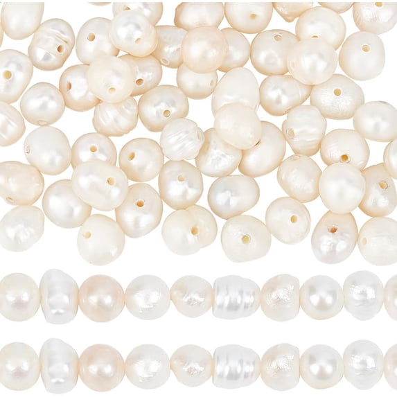 1 Box 86Pcs Freshwater Pearls White Pearl Beads Natural Cultured Round Irregular Baroque Genuine Pearl Beads for Jewelry Making Bead Assortments DIY Necklaces Bracelets Earrings Crafts