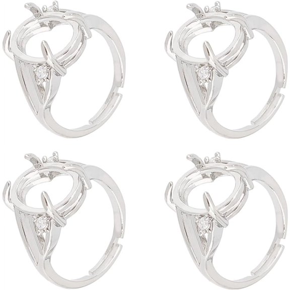 1 Box 8PCS Silver Prong Ring Blank Prong Ring Settings Adjustable Finger Metal Alloy Rhinestone Bases Setting for Jewelry Making Kit Women Adult Findings DIY Crafts Supply for making