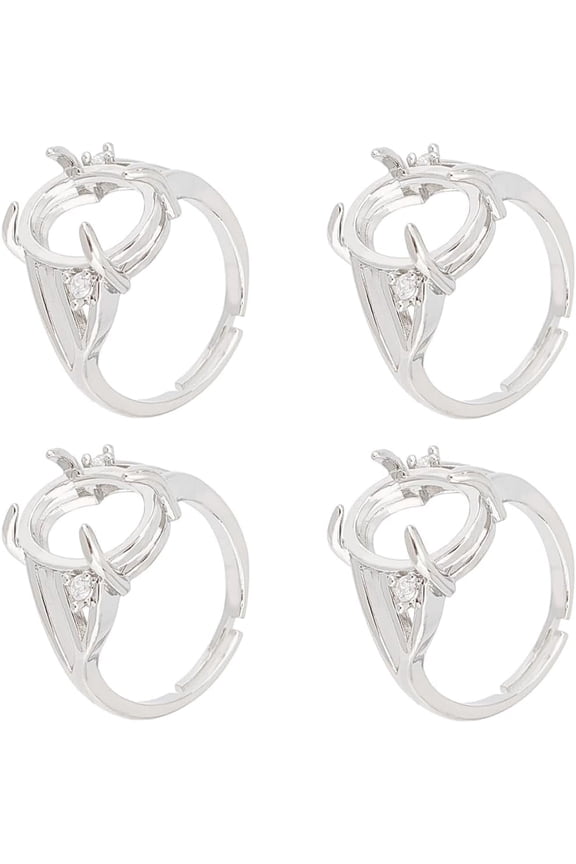 1 Box 8PCS Silver Prong Ring Blank Prong Ring Settings Adjustable Finger Metal Alloy Rhinestone Bases Setting