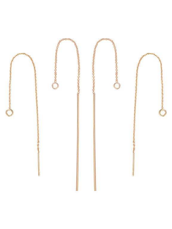 1 Box 8Pcs 114/105mm 2 Style Threaded Earring Findings 18K Gold Plated Ear Threads Drop Dangle Chain Earrings Threader with Loop 2/3mm