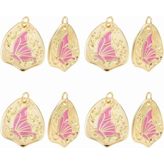 1 Box 8Pcs 18K Gold Plated Butterfly Charm Enamel Insect Charms Brass Pink Irregular Butterfly Animal Dangle Pendants with Jump Ring