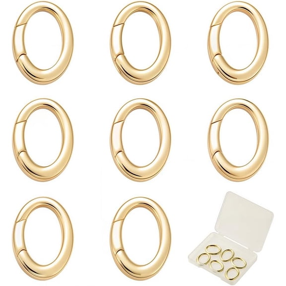 1 Box 8Pcs 18K Gold Plated O Ring Spring Gate Rings Large Spring Keyring Buckle Spring Buckle Clip O Rings Round Clasps Circle Connector Craft Supply