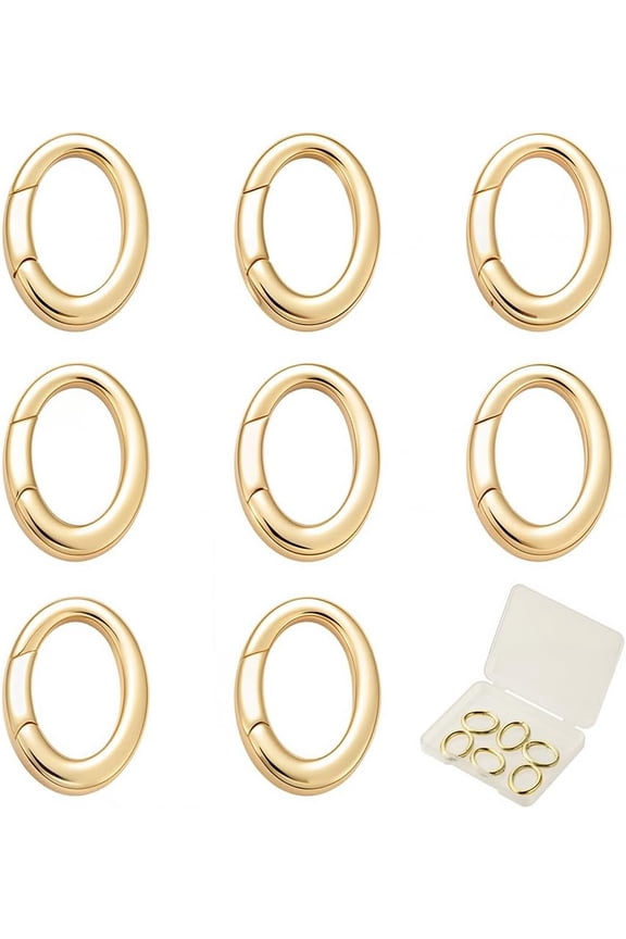 1 Box 8Pcs 18K Gold Plated O Ring Spring Gate Rings Large Spring Keyring Buckle Spring Buckle Clip O Rings Round Clasps Circle Connector