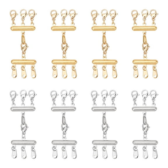 1 Box 8Pcs 2 Colors 304 Stainless Steel Multi-strand Clasps with Lobster Claw Clasps Layered Necklaces Clasps Multiple Necklace Seperator