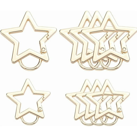 1 Box 8Pcs 2 Sizes Big Star Carabiner Star Shaped Keychain Clip Bulk Alloy Gold Large Heavy Duty Spring Gate Rings Snap Hook Clasp for Keyring Handbags Purses Lanyards DIY Crafts Supplies