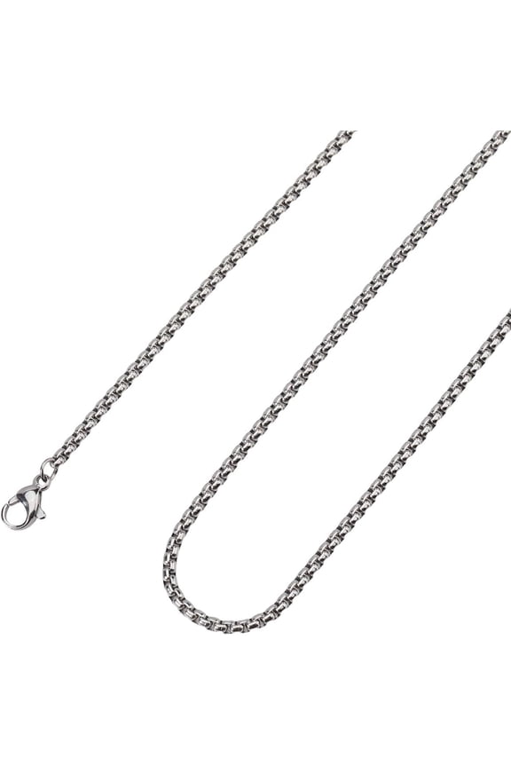 1 Box 8Pcs 24 Inch/60CM Stainless Steel Square Box Chain Blank Necklace Chains 2.5mm Silver Metal Round Boxes Links with Lobster Claw Clasps DIY