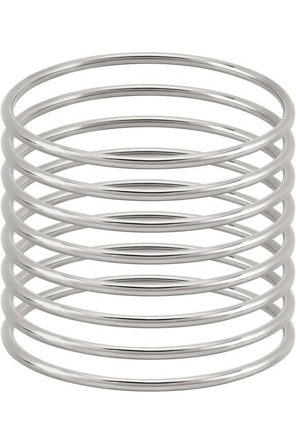 1 Box 8Pcs 304 Stainless Steel Glossy Thin Round Bangle Bracelet Set 2-1/2 inch Thin Bangle Bracelet for Stackable Wearing 3mm Wide