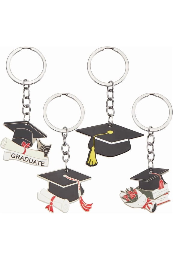 1 Box 8Pcs 4 Styles Graduation Caps Keychain Teacher Key Chain Set 2024 Acrylic Tassels Black Hat School Class Charms Keychains Kit for Graduation Season Gifts Key Party Favor Wedding Favors diy