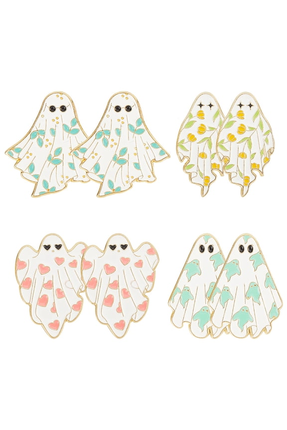 1 Box 8Pcs 4 Styles Halloween Ghost Enamel Pin Golden Alloy Badge for Backpack Clothes Mixed Color 29~30.5x17~29x1.5mm 2Pcs/style