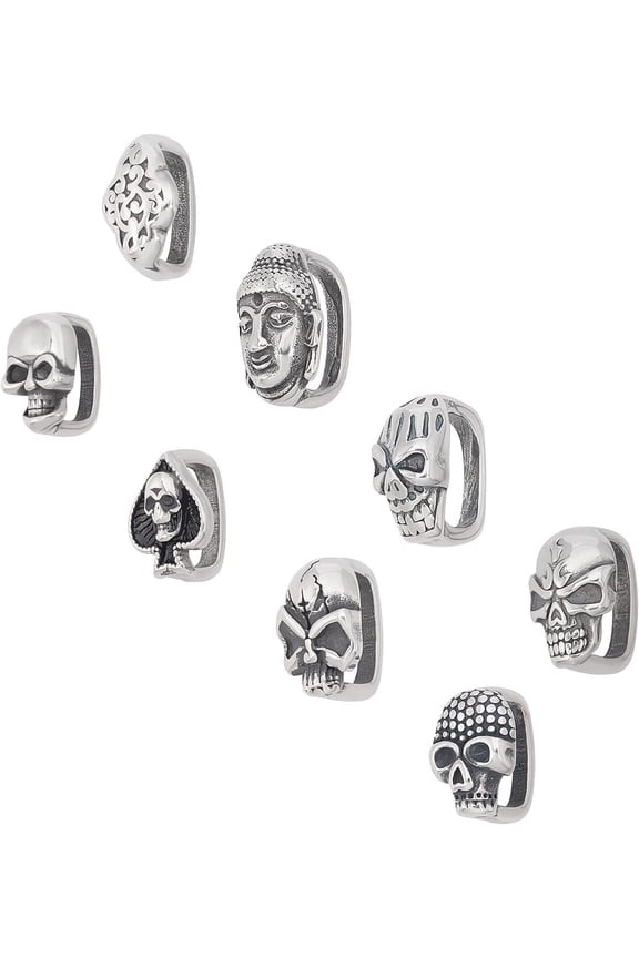1 Box 8Pcs 8 Style 304 Stainless Steel Slide Charms Mixed Shapes Mixed Color 1pc/style