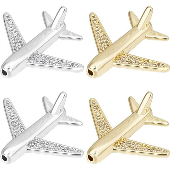 1 Box 8Pcs Airliner Beads 18K Gold & Platinum Plated Cubic Zirconia Airplane Shape Beads