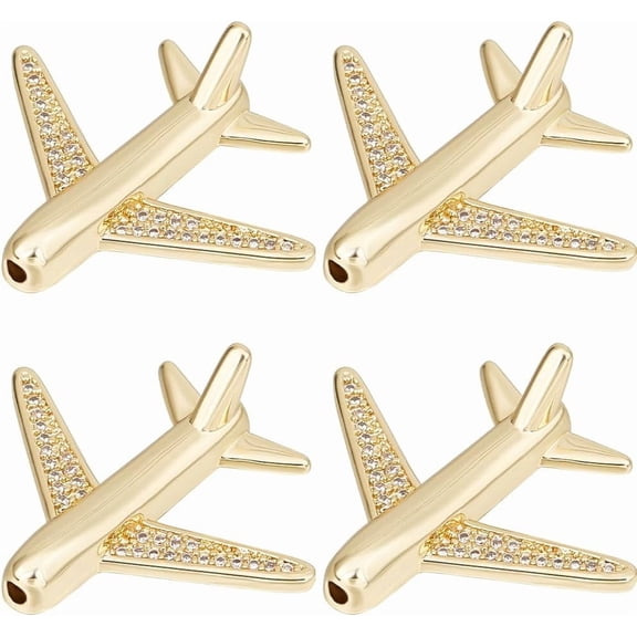 1 Box 8Pcs Airplane Beads 18K Gold Plated Brass Cubic Zirconia Airliner Beads for DIY Jewelry Making DIY Bracelets Necklace Crafts (Hole: 1.6mm)
