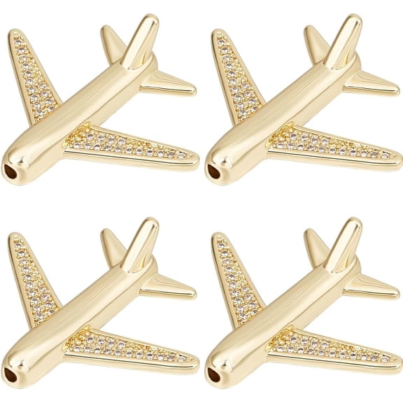 1 Box 8Pcs Airplane Beads 18K Gold Plated Brass Cubic Zirconia Airliner Beads for DIY Jewelry Making DIY Bracelets Necklace Crafts (Hole: 1.6mm)