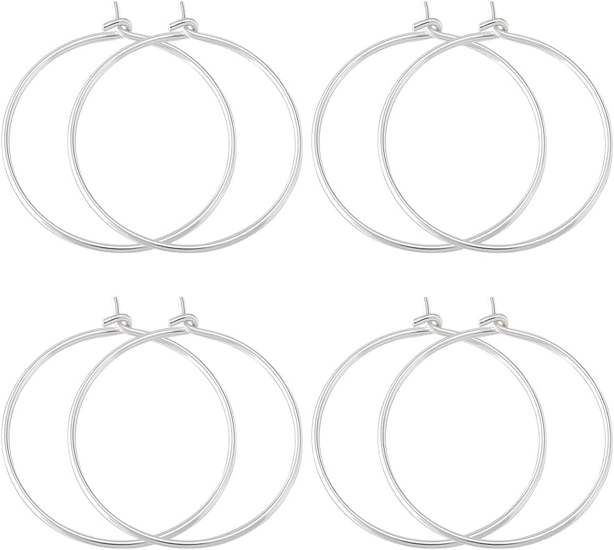1 Box 8Pcs Beading Earring Hoops Sterling Silver Open Oval Round Wine Glass Charm Rings Earring Findings Supplies for Jewelry Making DIY Craft Kit DIY