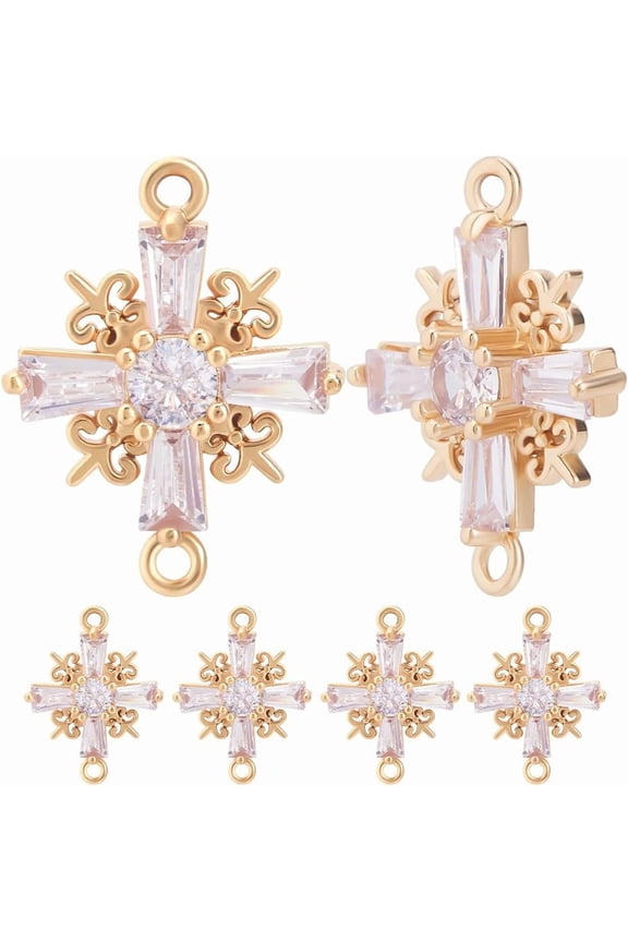 1 Box 8Pcs Connectors Charms Clear Cubic Zirconia Crucifix Charm Links with Loops for DIY Necklaces Earrings Bracelets Jewelry Crafts Making Golden