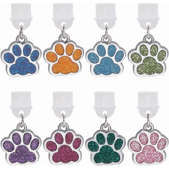 1 Box 8Pcs Dust Plug Charms Phone Charm Charging Port Protector Shiny Dog Cat Animal Paw Print Plastic Dustproof Type C Dust Plugs for DIY handcrafting