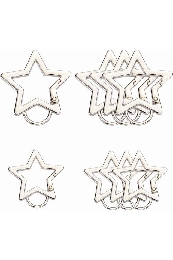 1 Box 8Pcs Key Ring Star Clasp Big Star Carabiner Clip Heavy Duty Alloy Bulk 2 Sizes Large Silver Spring Gate Buckle Snap Hooks for Keychains Bags Lanyard Purse Jewelry DIY Crafts Accessories Silver