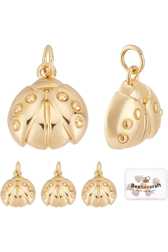 1 Box 8Pcs Ladybug Charms 18K Gold Plated Flying Animal Ladybirds Insect Charm for DIY Bracelet Necklace Keychain Jewelry Making Gold for diy making