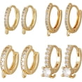 thumbnail image 1 of 1 Box 8Pcs Leverback Hooks 18K Gold Plated Brass Cubic Zirconia 4 Style Huggie Hoop Earring Findings with Loop for DIY DIY Earring Making, 1 of 9