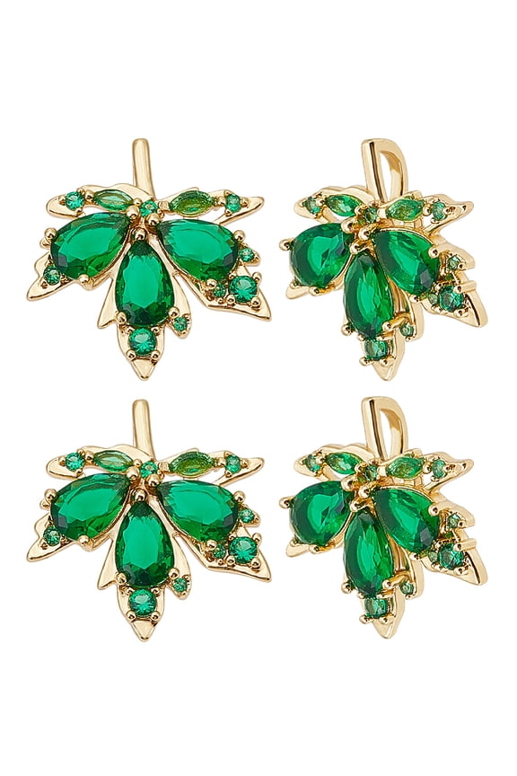 1 Box 8Pcs Maple Leaf Charm 18K Gold Plated Green Cubic Zirconia Autumn Fall Leaves Pendants CharmsDIY