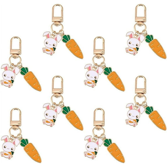 1 Box 8Pcs Rabbit Carrot Pendant Keychain Alloy Enamel Easter Kawaii ...
