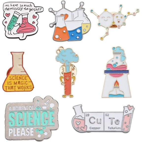 1 Box 8Pcs Science Enamel Pin Science Lapel Pins Bulk Pins Set Science Brooches Lab Pins Science Pin Medical Brooch Pins for Backpacks Laboratory Women Men Graduation Gift Clothes Decor