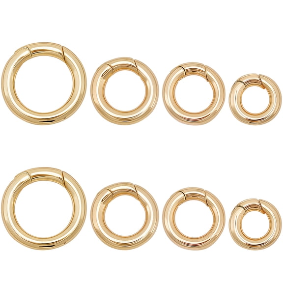 1 Box 8Pcs Spring O Rings 18K Gold Plated Brass 4 Sizes Oval Spring Clasp Enhancer Shortener Clasp for Bracelet Anklet Jewelry Making