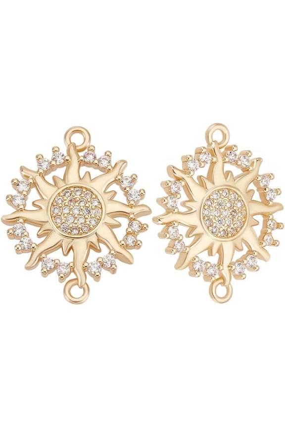 1 Box 8Pcs Sun Charm Connectors 2 Hole Cubic Zirconia Links with Clear CZ Stones for DIY Crafts Earring Necklace Bracelet Jewelry Making