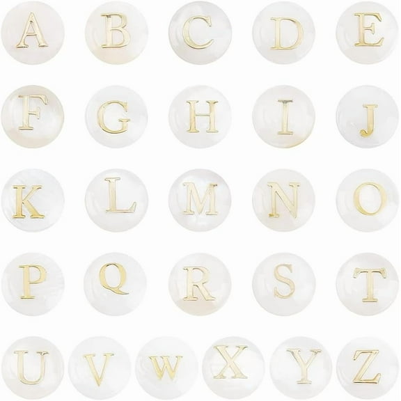 1 Box 8mm 52Pcs Letter Shell Beads Shells Beads Natural Alphabet White A to Z Letters Spell Name Conch Summer Loose Spacer