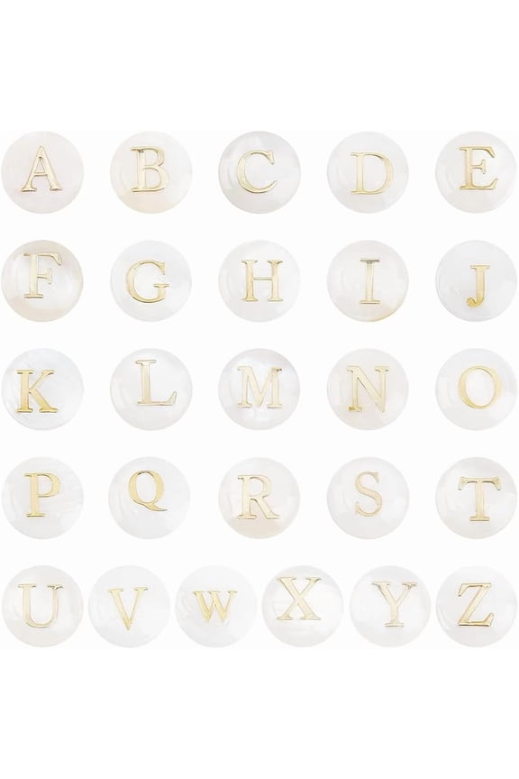 1 Box 8mm 52Pcs Letter Shell Beads Shells Beads Natural Alphabet White A to Z Letters Spell Name Conch Summer Loose Spacer