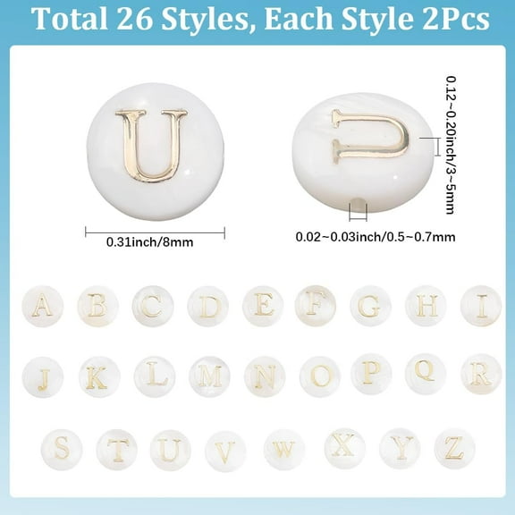 1 Box 8mm 52Pcs Letter Shell Beads Shells Beads Natural Alphabet White A to Z Letters Spell Name Conch Summer Loose Spacer for Crafts Jewelry Making DIY Bracelet Necklace Supplies Handmade