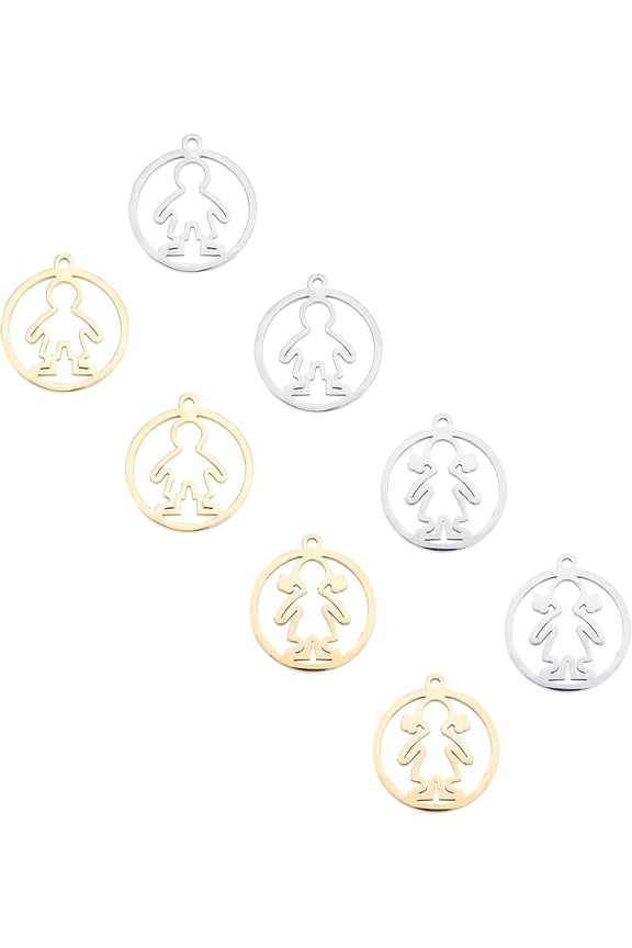 1 Box 8pcs 2 Pattterns Ring with Human Silhouette Charm Stainless Steel Charm Metal Smooth Charms for Jewelry Making 28mm Golden & Stainless Steel Color