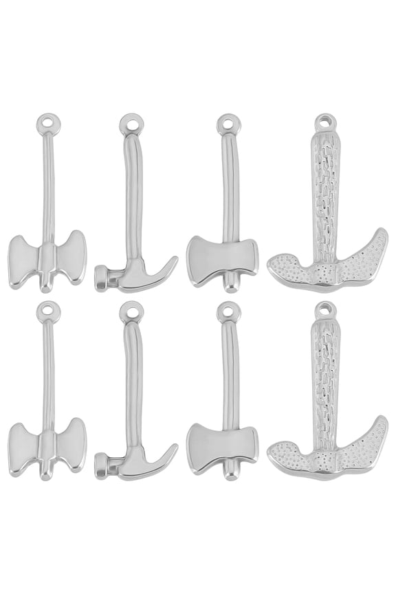 1 Box 8pcs 4 Styles Axe Shape Charms Pendants 304 Stainless Steel Textured Hammer Metal Pendants Earing Charms 1.6mm Hole Dangle Charms for Jewelry Making And Crafts