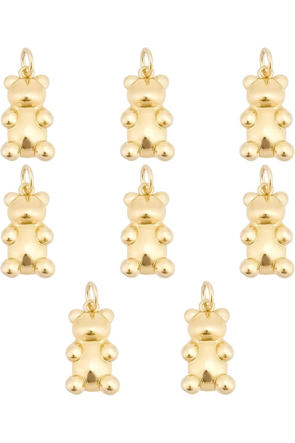 1 Box 8pcs Real 18K Gold Plated Teddy Bear Charms 3D Cartoon Cute Animal Bears Dangle Charm for Jewelry Making DIY Bracelet Necklace Earring Gift Women Adult Craft