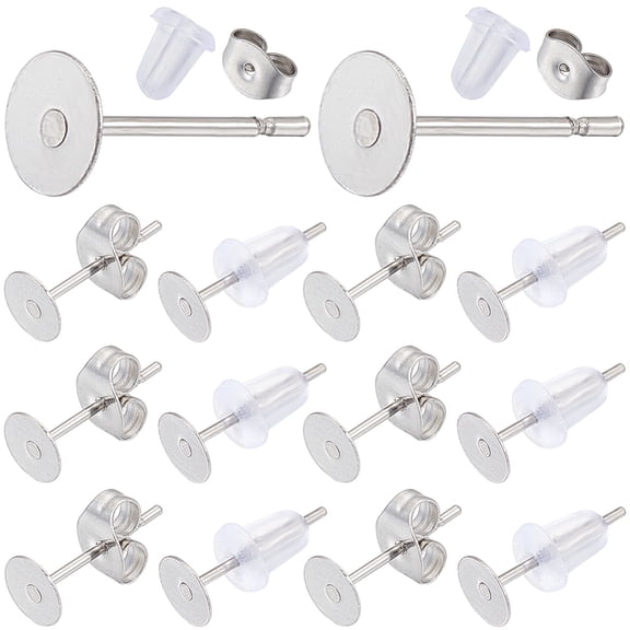 1 Box 900Pcs 5mm 304 Stainless Steel Earring Posts and Backs Flat Pad Earring Stud Silver Round Blank Earrings Post Pin Studs Findings