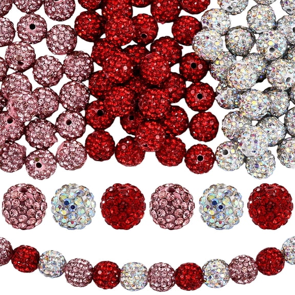 1 Box 90PCS 10MM Rhinestone Disco Ball Beads Diamond Round Shamballa Red Pink Silver Sparkle Polymer Clay Pave Shiny Loose Bead Bulk
