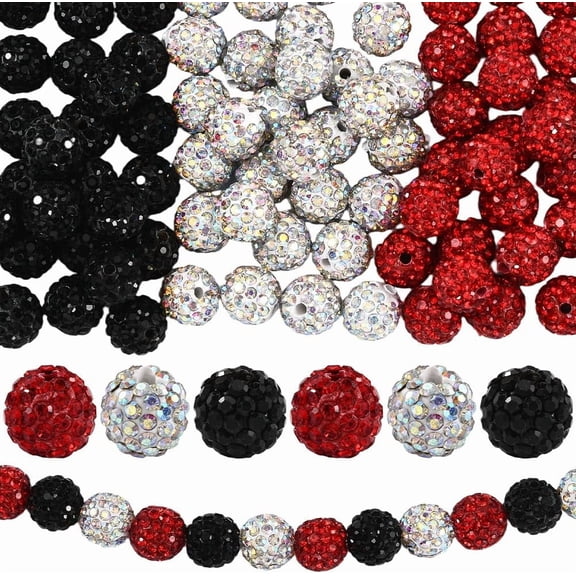 1 Box 90PCS 10MM Rhinestone Round Beads Disco Ball Diamond Red Black White Crystal Glitter Clay Pave Spacer Shiny Loose Bead