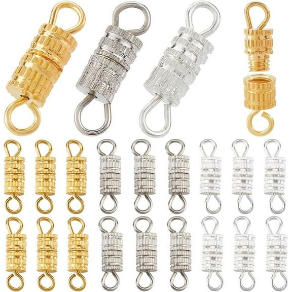 1 Box 90Pcs 3 Colors Barrel Screw Necklace Clasps Silver Screw Clasp Alloy Double Loop Gold Small Column Fastener Cord End Screw Type Connectors for DIY Jewelry Making Charms Necklaces DIY Craft