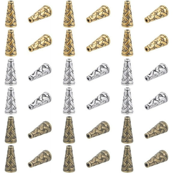 1 Box 90Pcs 3 Colors Bead Cones End Caps Cone Spacer Beads Tibetan Style Alloy Retro Antique Gold Silver Bronze Beads Stopper Cap