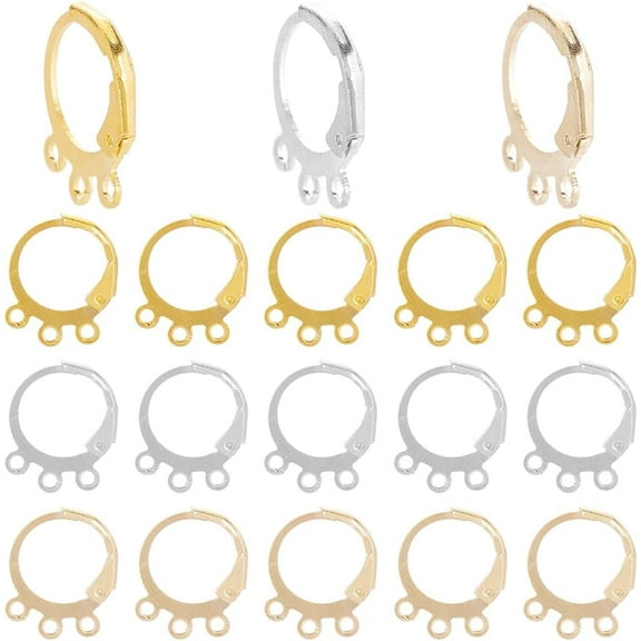1 Box 90Pcs Earring Hooks Leverback Earring Findings Brass Lever Back Earring Hooks Bulk Multihole Huggie Hoop Earwires 3 Hanging Loops Earring Clasps Earrings Hooks for Jewelry Making Kits for DIY