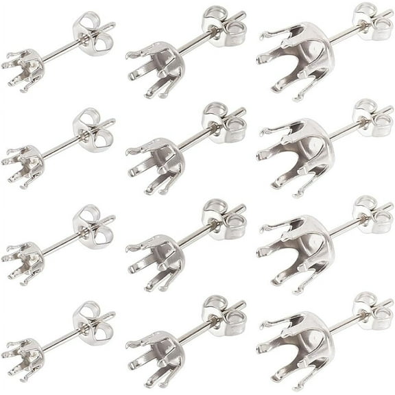 1 Box 90Pcs Prong Earring Setting 304 Stainless Steel Earring Posts Prong Earring Blanks Beads Rhinestone Claw Earring Component for Jewelry Making Women Adults DIY Stud Earrings Crafts
