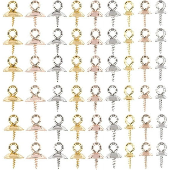 1 Box 90Pcs Stainless Steel Bead Caps with Loop Rings Bead Bail Caps Cup Pearl Peg Bails Small Screw Eye Pin Peg