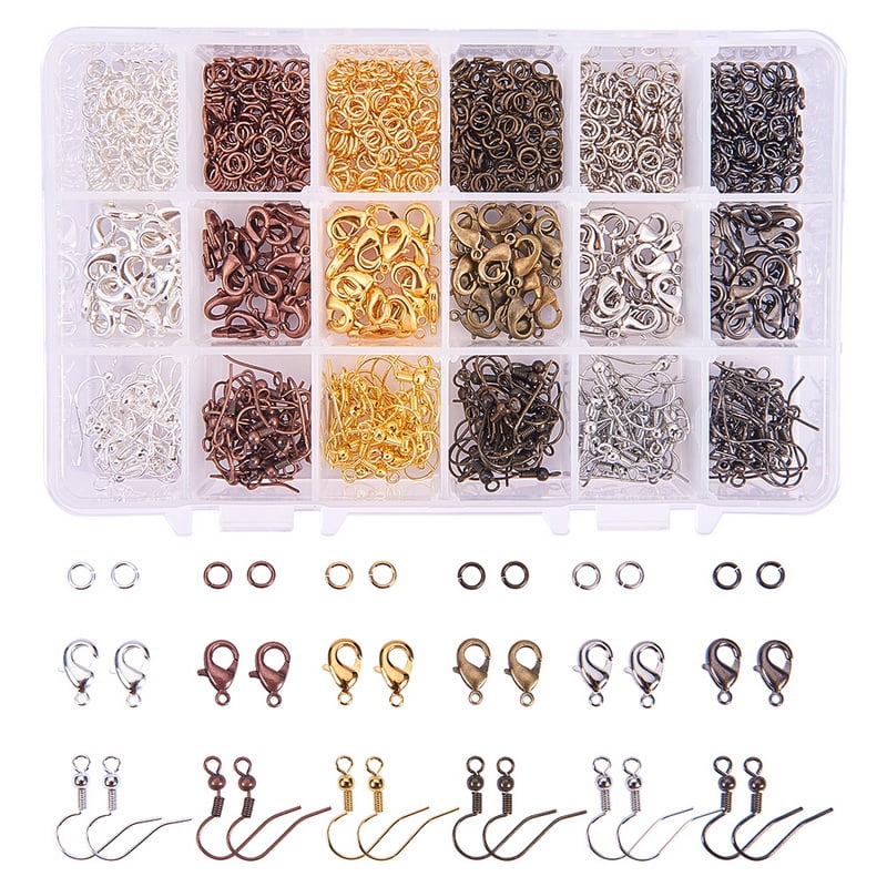 1 Box 930 Pcs Jewelry Finding Kit with Brass Jump Rings Lobster Claw Clasps and Earring Hooks 6 Colors for Jewelry Making