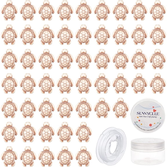 1 Box 95Pcs Sea Turtle Beads Turquoise Tortoise Charms Carved Ocean Animal Spacer Beads Elastic Thread for Bracelets Necklaces Earrings DIY Jewerly Making White