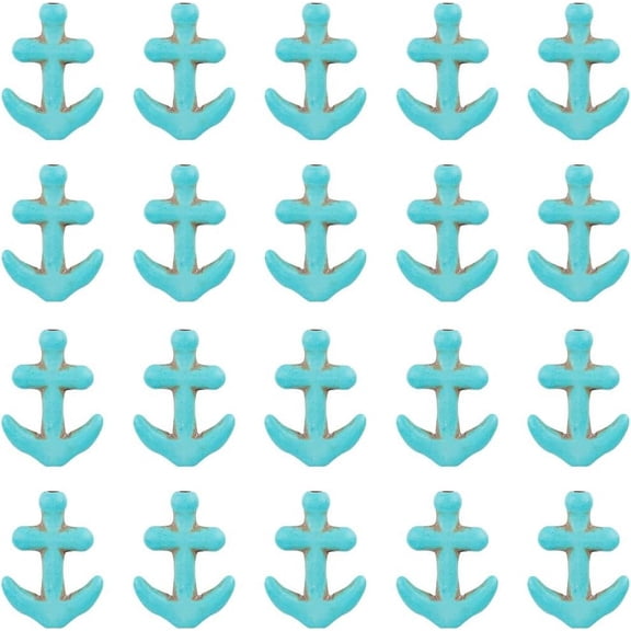 1 Box 95Pcs Synthetic Turquoise Beads Bulk Ocean Stone Beads Strands Anchor Shape Deep Sky Blue Dyed Gemstone Carved Hollow Beads Strands for Jewelry Making Beads DIY Bracelets Crafts