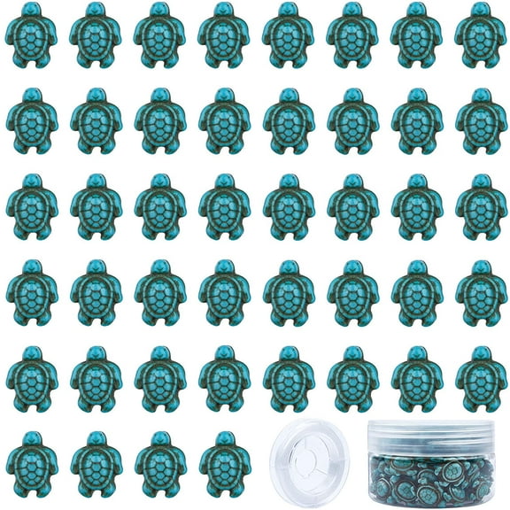 1 Box 95Pcs Turquoise Turtle Beads Charms Small Blue Summer Sea Ocean Animal Bead Carved Spacer Turtles Beads with 10m Elastic Thread for Bracelet Necklace Earring DIY Jewerly Making Turquoise