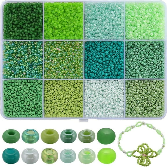 1 Box 9600Pcs Green Seed Beads 2mm Small Pony Beads Bulk Spring St Patricks Day Waist Glass Mini Spacer Findings for Jewelry Making Kits DIY Crafts Supplies