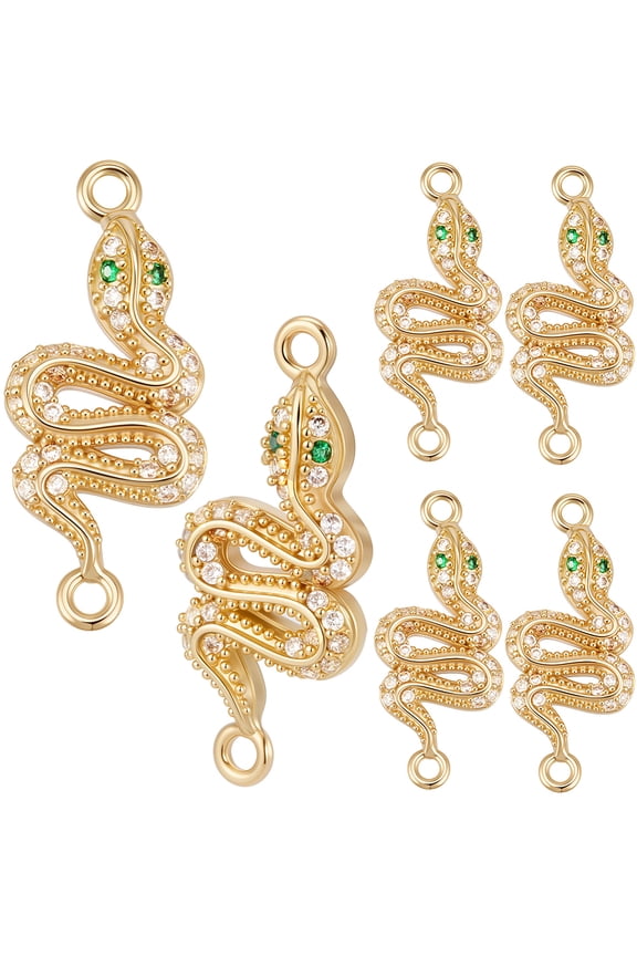 1 Box 9Pcs Cubic Zirconia Snake Charms 16K Gold Plated Brass Cobra Snake Connector Animal Links Charms for Jewelry Making