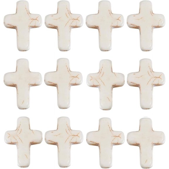 1 Box About 40Pcs Cross Beads White Synthetic Turquoise Beads Bulk Small Pocket Crosses in Bulk Mini Cross Charm Beads Crucifix Beads for Jewelry Making Beading Kit DIY Bracelet Supplies