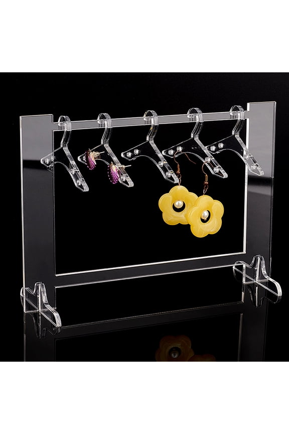 1 Box Acrylic Earring Holder Mini Coat Hanger Rack Clear Jewelry Display Dangle Earring Hanging Organizer Ear Studs Display Rack with 5 Hangers for Women 2.36x6.69x4.72inch